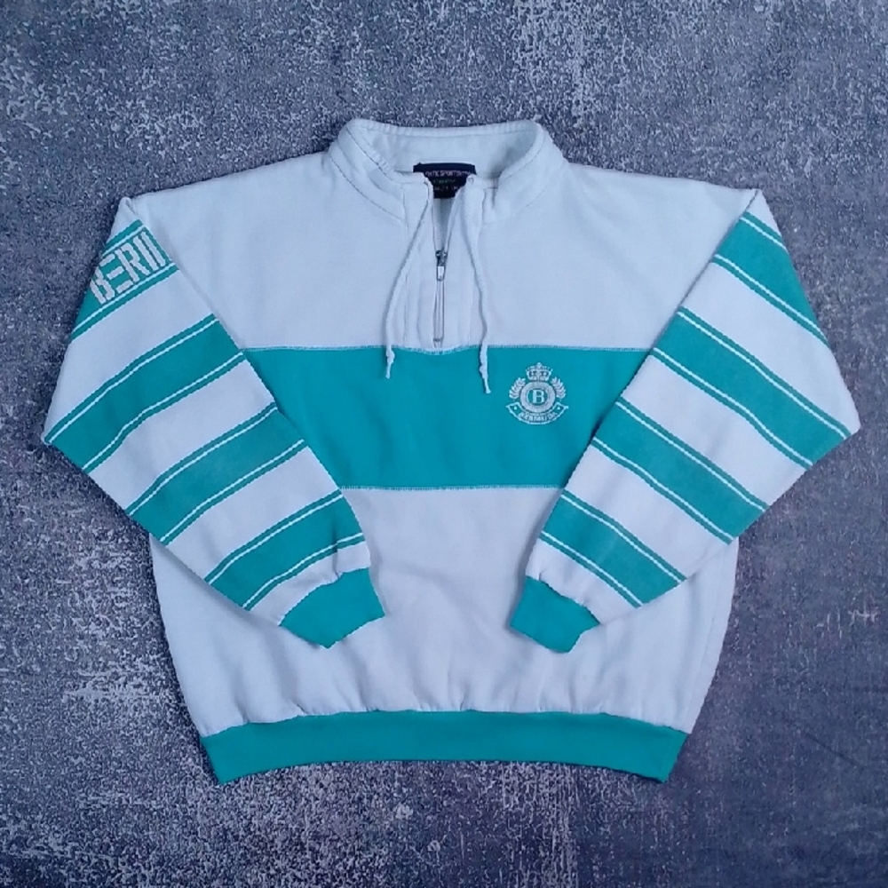 Vintage 90s BERMUDA Tourist White and Teal Sweater